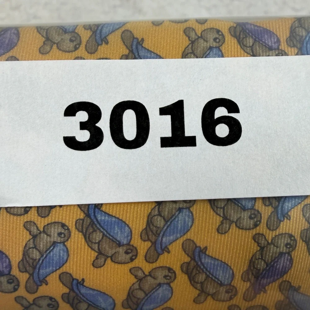 Lands End Mens Yellow Silk Sea Turtle Pattern Nautical Necktie Handsewn‎ USA